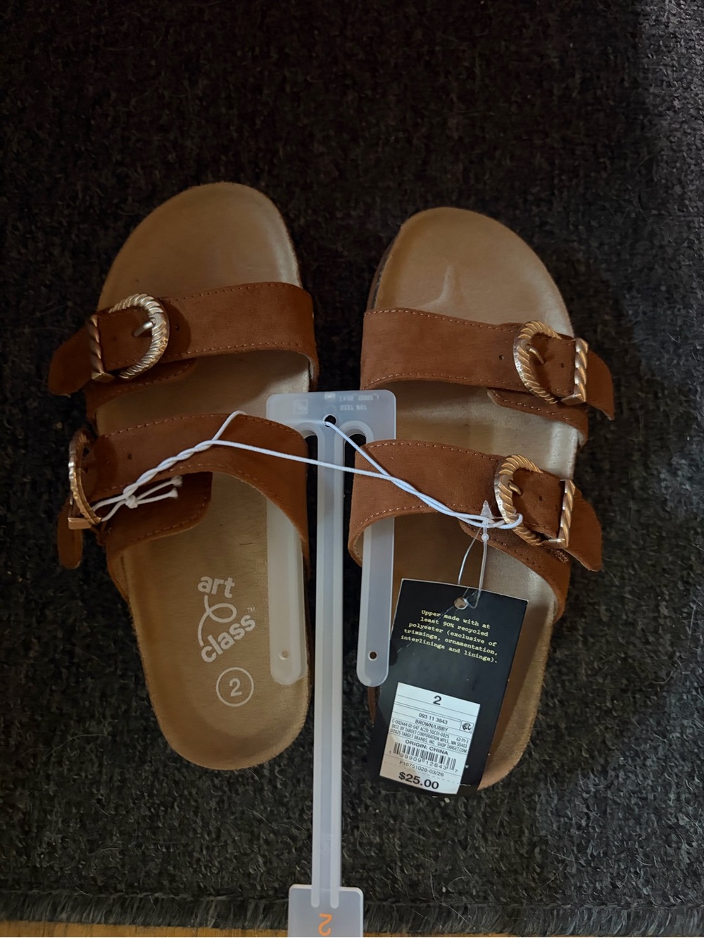art class Tan Double-Buckle Suede-Look Slide Sandals